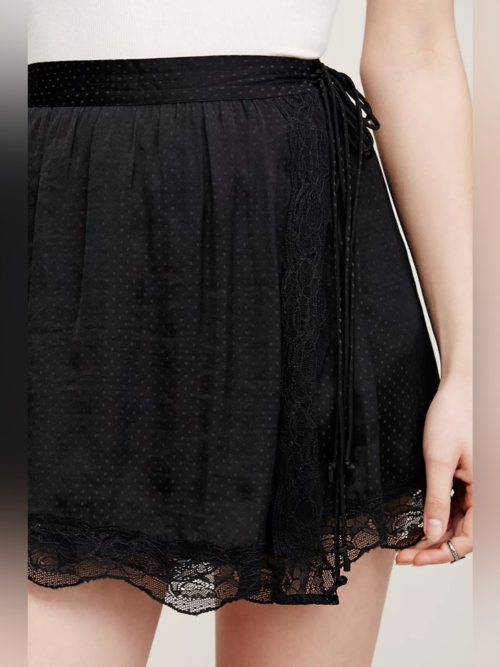 NWT Free People Tied Half Slip Lace Wrap Mini Skirt Black Polka Dot - Picture 6 of 14